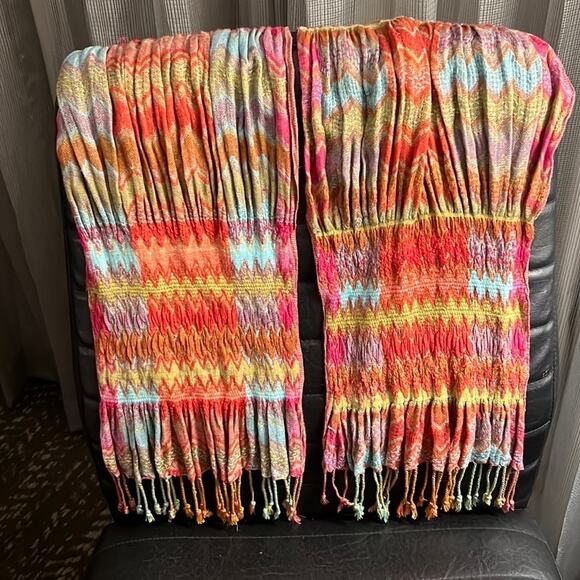 Colorful Fringe Wrap Shawl Scarf Red Orange Gold Blue - Picture 1 of 5